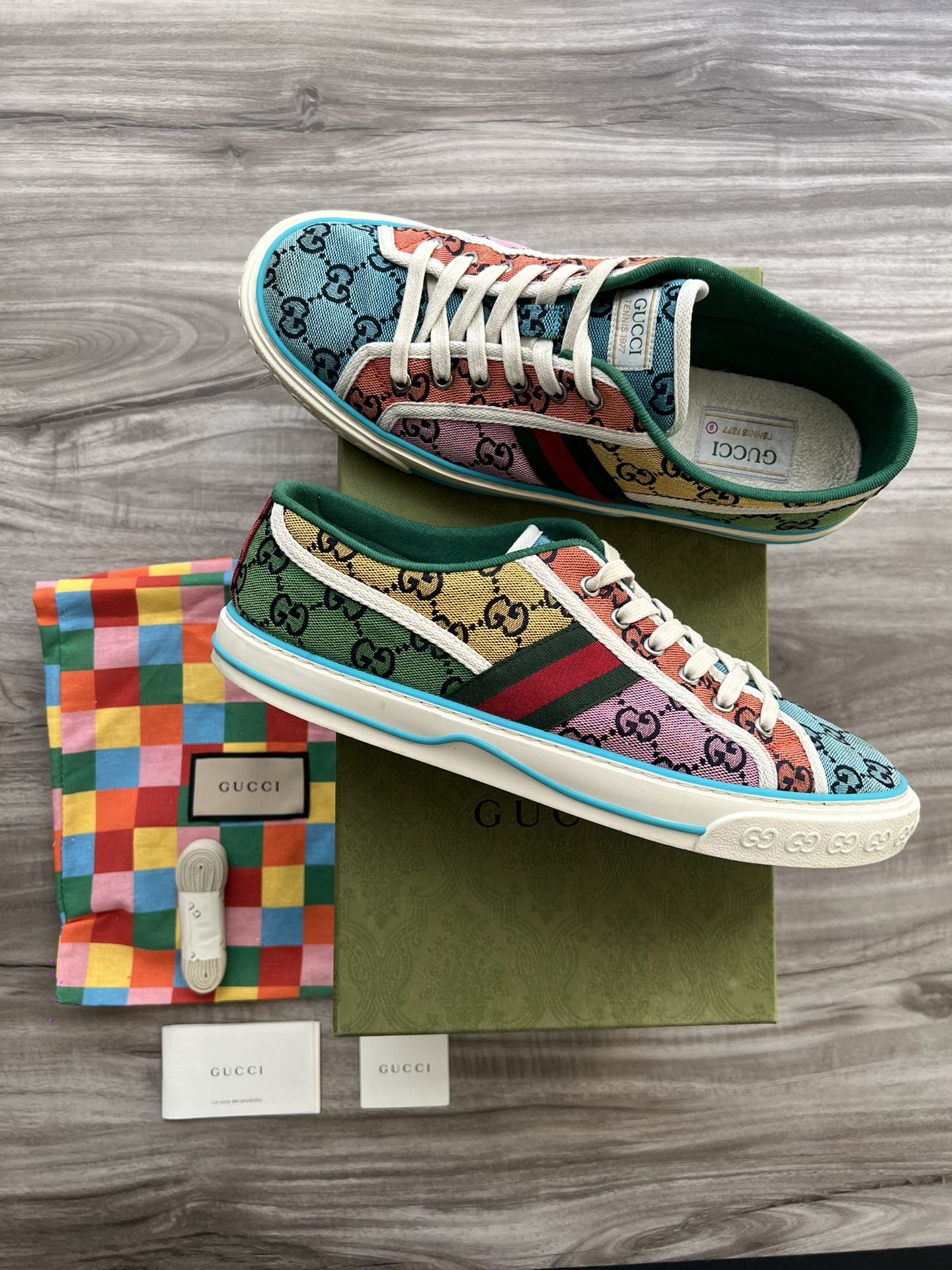 GUCCI Tennis 1977 Multicolor GG Canvas Web Mens Size 10.5 (Gucci 9)