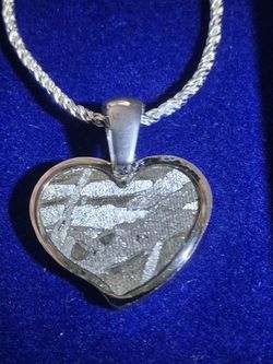 Heart Shaped Etched Aletai Meteorite Slice Pendant 2.3 g/1.4x1.6mm NO CHAIN