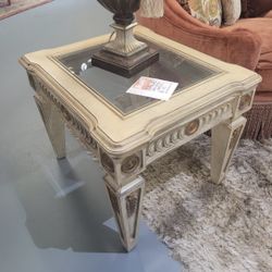 Italian Wood and Glass End Table