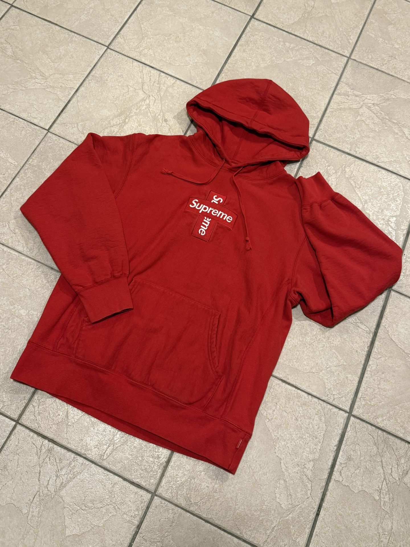 Authentic Red Supreme Hoodie Cross Box Logo