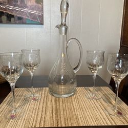 Vintage Etched Crystal Wine Set