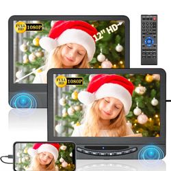 12" Portable DVD Player for Car with 1080P HDMI Input, FELEMAN Rechargable Car DVD Player Dual Screen with Full HD Digital Signal Transmission, Suppor