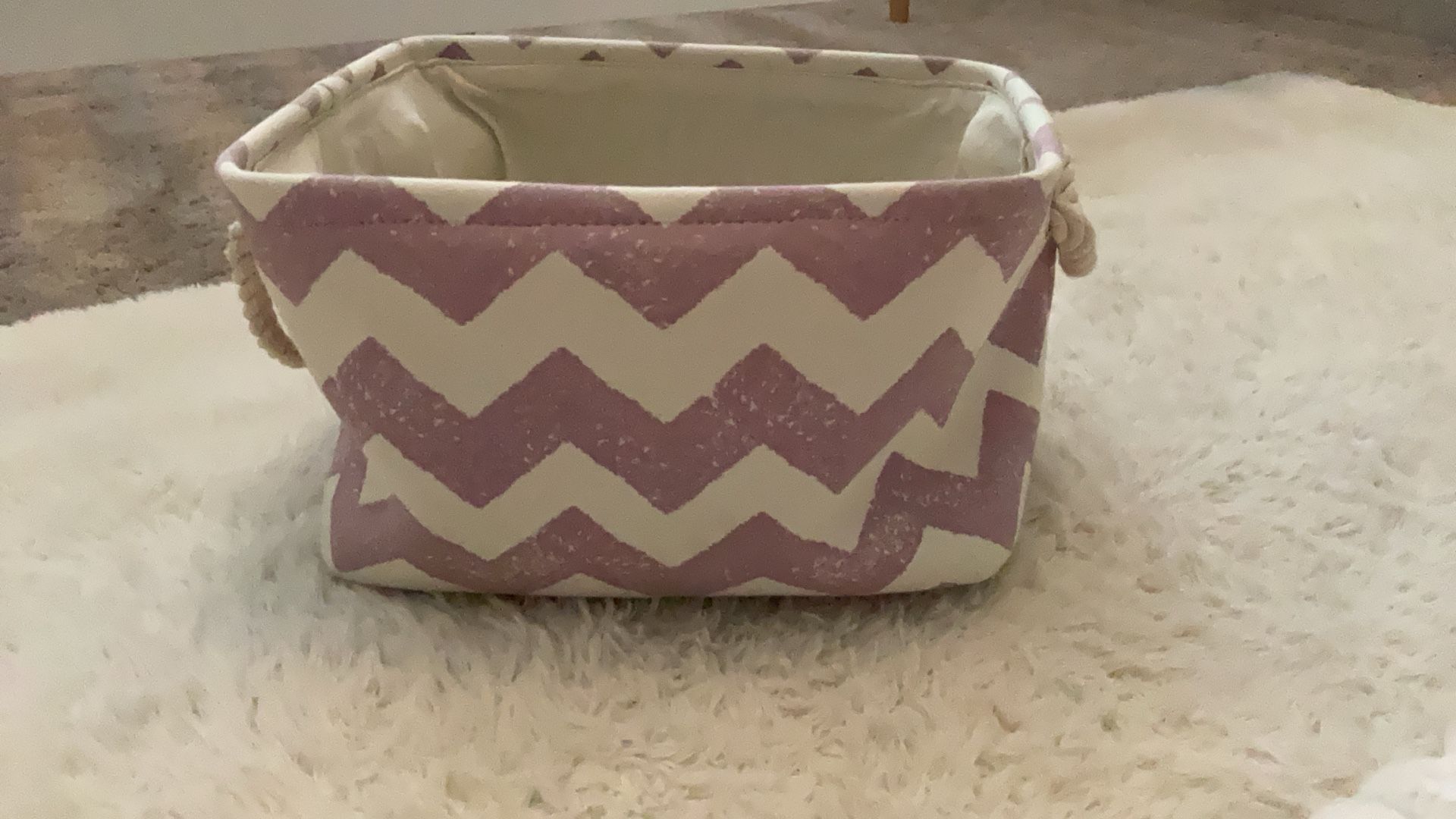 Purple and white bin