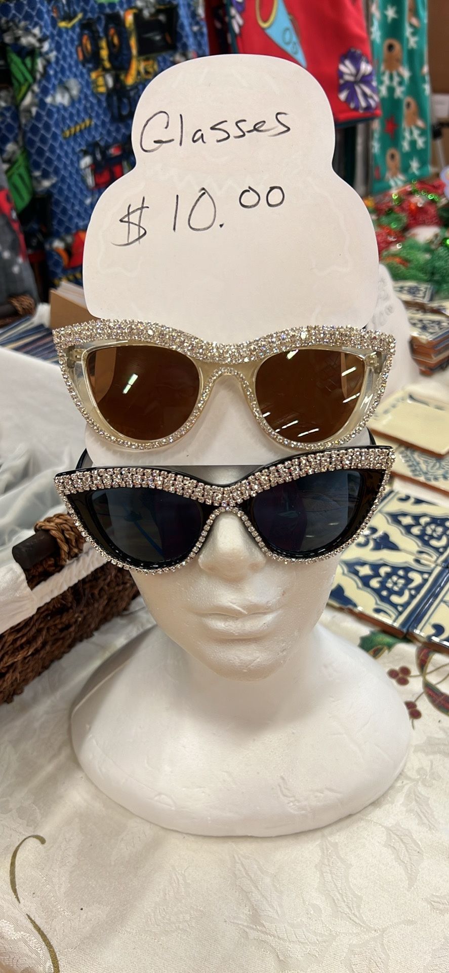 Rhinestone Clear Sunglasses Lenses Black Or Cream