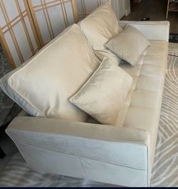 Selling a beautiful, space-saving 3-in-1 convertible sleeper sofa in a soft cream/alabaster velvet upholstery. Perfect for apartments, studios, guest 