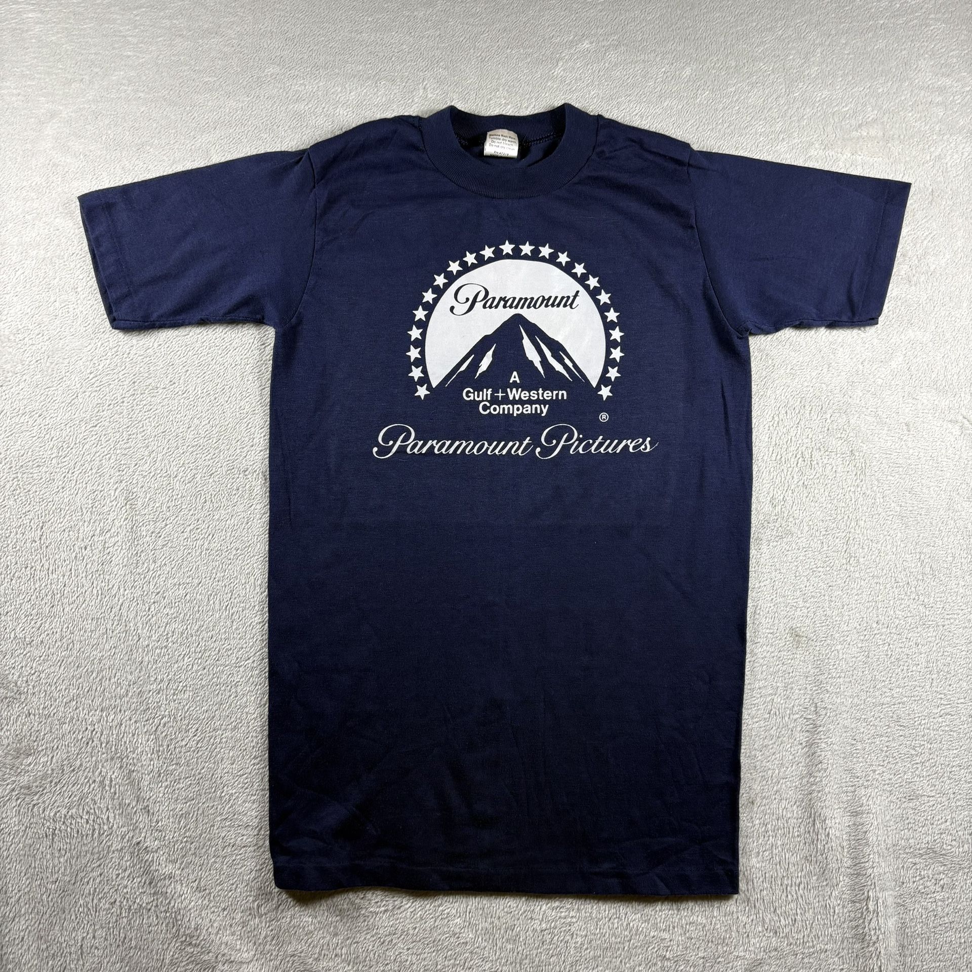 Vintage 80s Paramount Studios Hollywood Men’s S Blue T Shirt Movie Tee 70s#3196