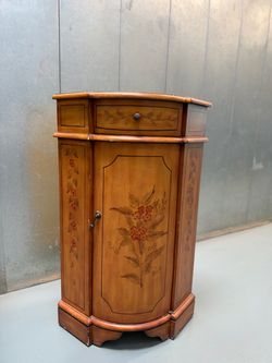 Corner Cabinet 35" — Floral Painted Accent Cabinet with Drawer