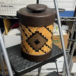 Vintage Ice Man Large 12" ice Bucket Coordinated Barware MCM Aztec Design