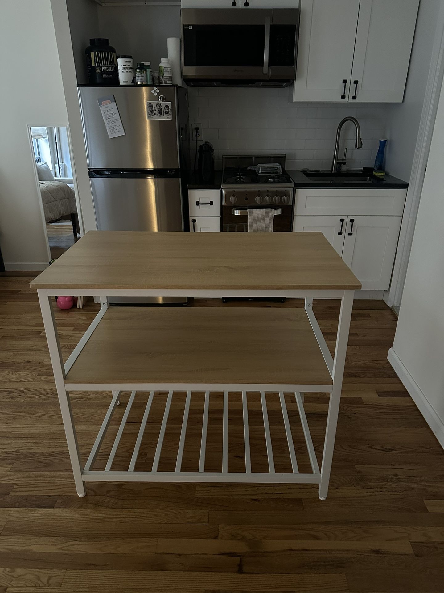 Kitchen Island 3 Shelves 39.4 Inches In Oak 