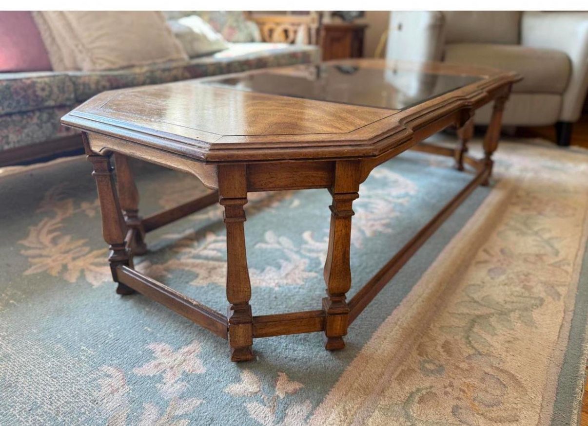 Wood and Glass Coffee Table with Octagonal Shape