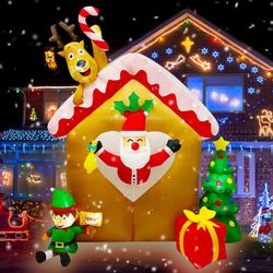 7 FT Inflatable Christmas Gingerbread House Santa Clause Elk Elf Tree Gift Box Decoration LED Lawn Yard Garden Home Indoor Outdoor Party