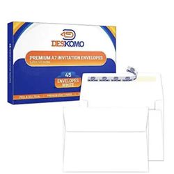 DESKOMO 5x7 Envelopes Pack of 45 Mailing A7 Envelopes Self Seal Printable White