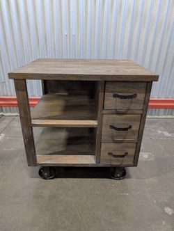 Rustic Wood Rolling Storage Cart with Drawers and Shelves