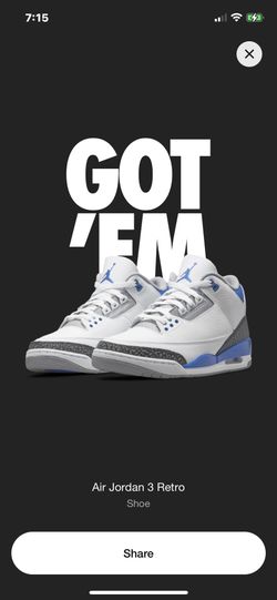 Air Jordan 3 Razor Blues Size 2 Youth
