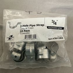  2-hole pipe strap (3/4 inch, galvanized steel) * It’s used to secure pipes or conduit to a wall, ceiling, or joist. * The two holes are for screws or