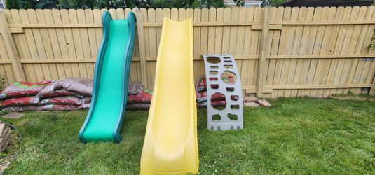 Playground slides and wall climb