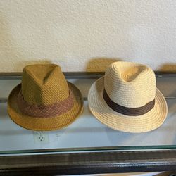 2 Vintage Fedora Hat with Woven One Size 