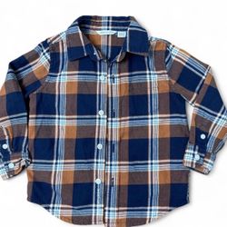 Janie and Jack BOY "North Forest" Brown Plaid Twill Oxford Shirt Top size 18-24m