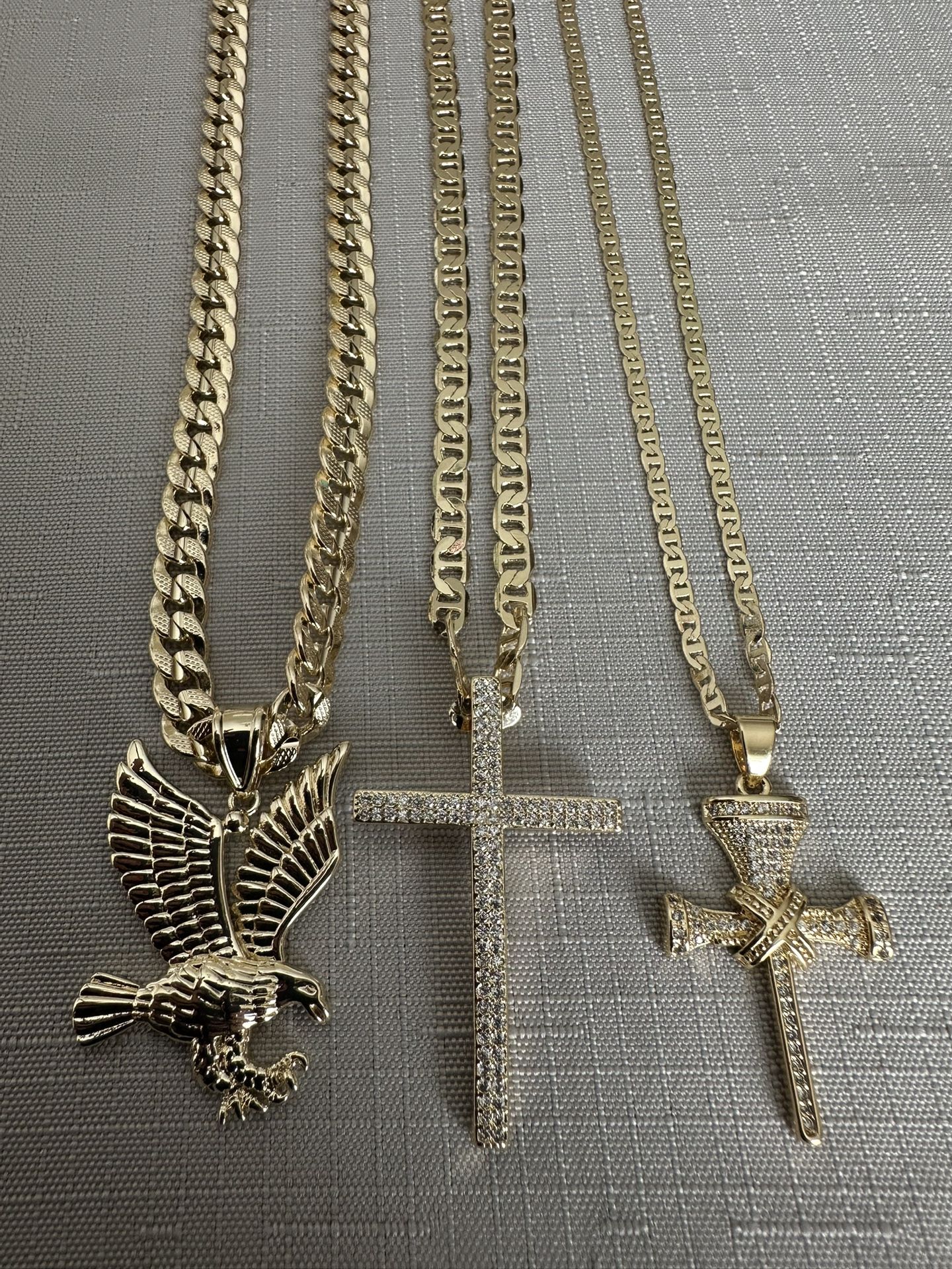 Cuban Chain In Gold Plated And 2 Mariner Chain With Pendants