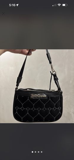 Juicy Couture Black Mini Bag/wristlet With Sliver Studded Hearts