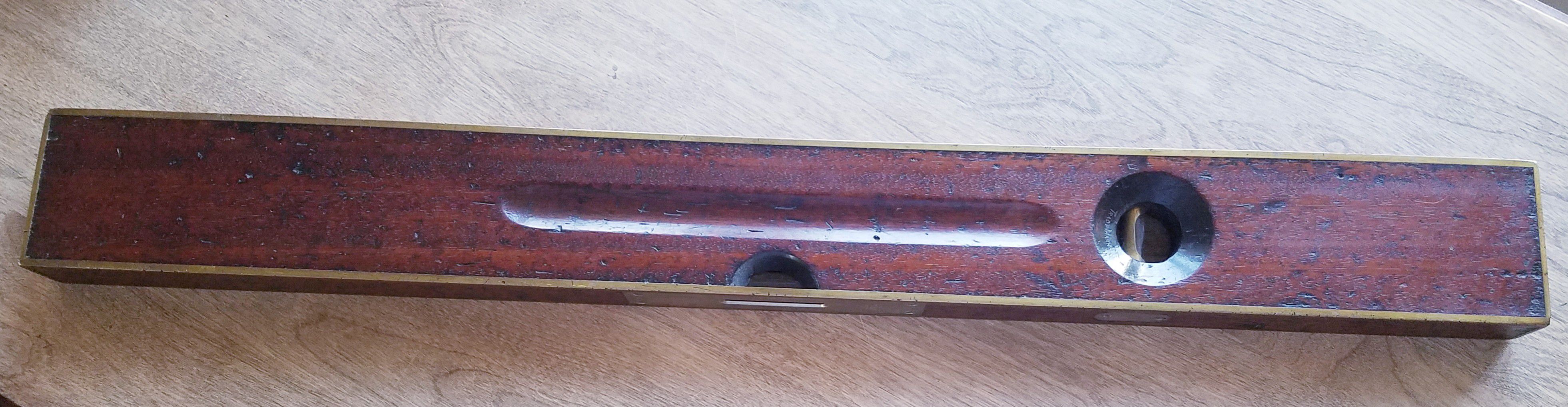 Antique Stanley 28" x 4" Brass & Wood Level - 1906