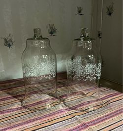 Home Interiors and gift. Vintage Floral Glass Hurricane Candle Shades - Set of 2 .