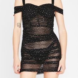 NWOT Dolls Kill Mesh Rhinestone Black Mini Dress Size S