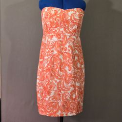 Strapless Mini Dress Womens 14 Silk Linen Paisley Orange Summer J Crew NWT
