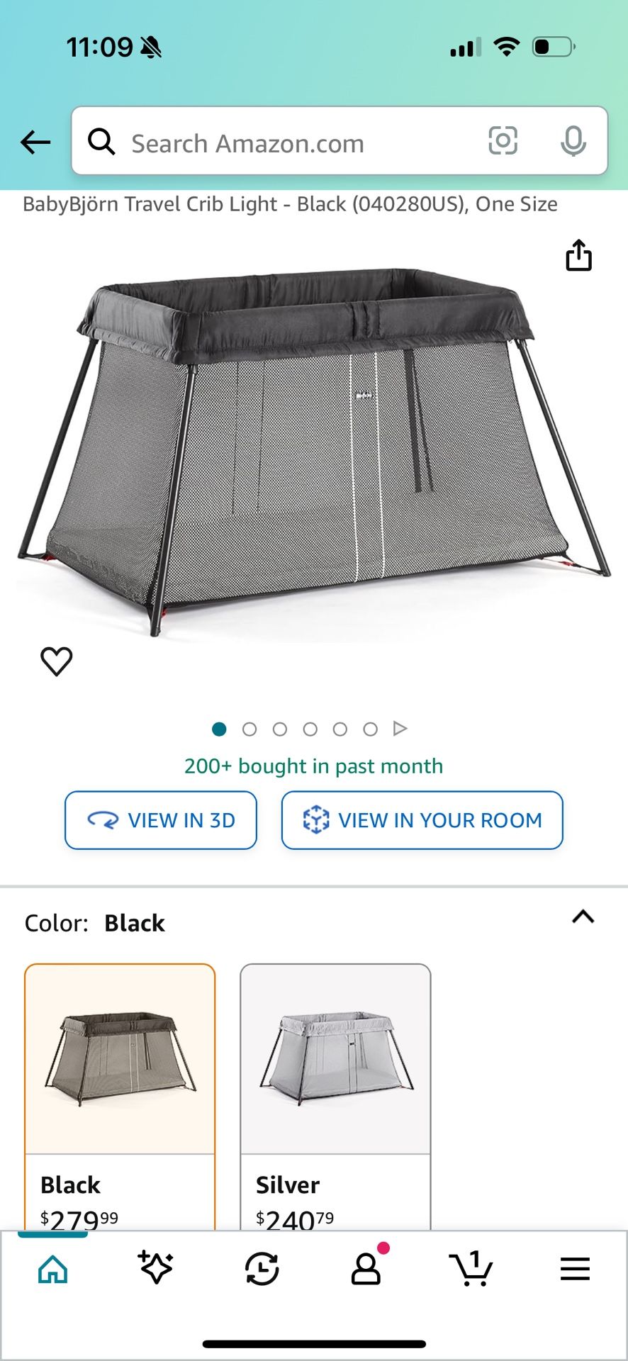 Babybojorn Travel Crib( Very New, Color Black)