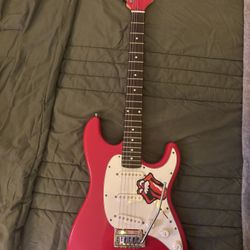 J3 Phoenix white and red custom Rolling Stones logo painted guitar