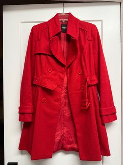 Bebe Red Wool Blend Trench Coat