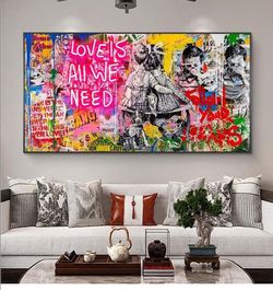 16x24 Banksy Art Love Is All We Need Canvas Paintings on The Wall Follow Your Dream Graffiti Street Art Pictures for Home Decor