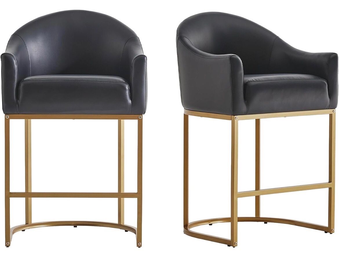 Modern BarStools Black Faux Leather 2pcs