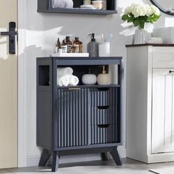 Fluted Bathroom Floor Cabinet with Sliding Door