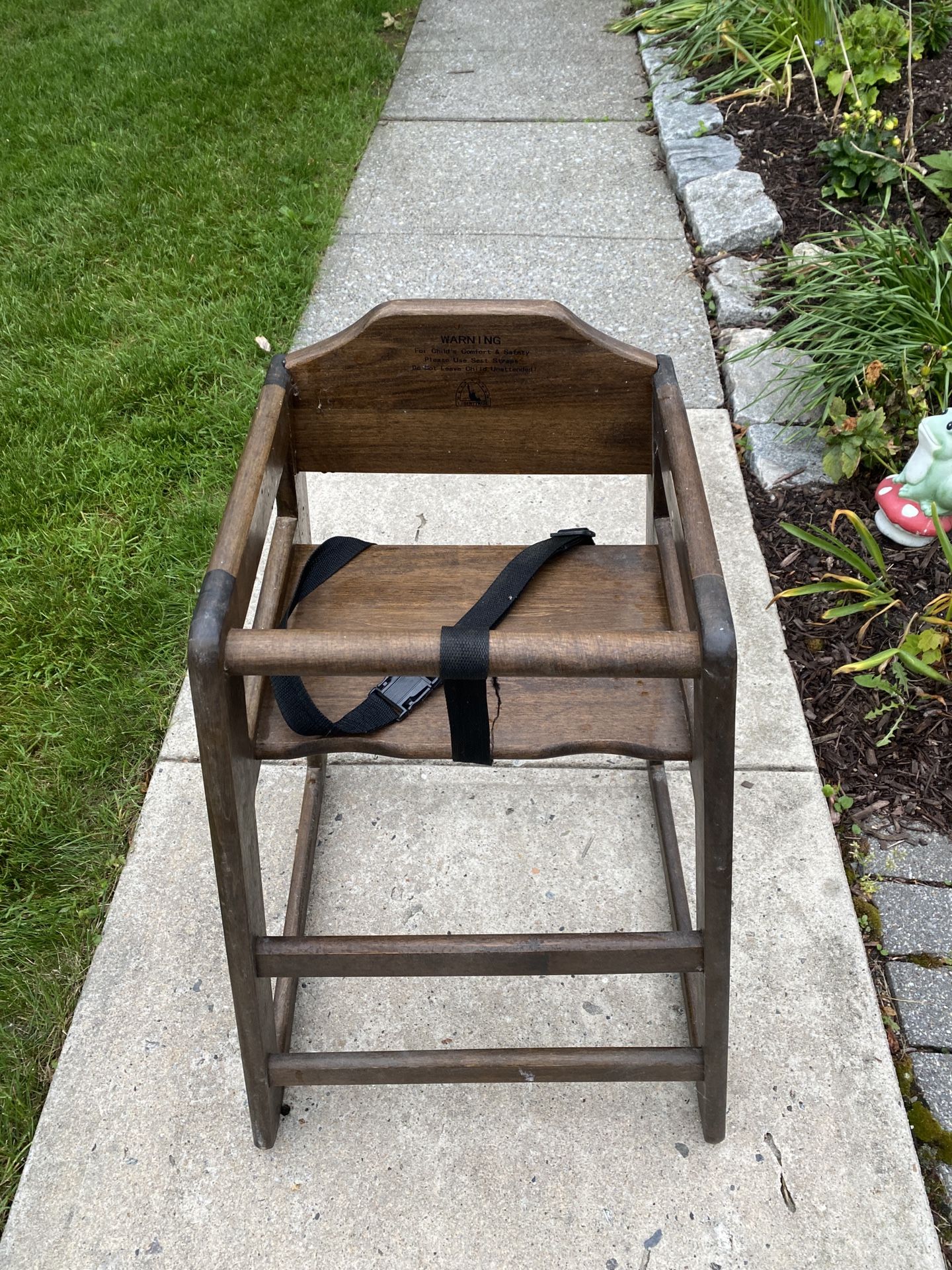 Wooden High Chair wood 29” high at back by 20” wide at base
