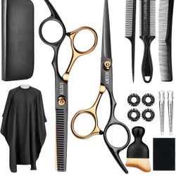 7-5 Hair Cutting Scissors Shears Kits, 15 Pcs Professional Stainless Steel Hairdressing Shears Set Thinning Scissors for Barber/Salon/Home/Men/Women/K