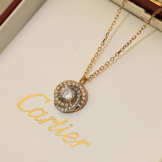 Cartier white diamond three-color three-ring necklace