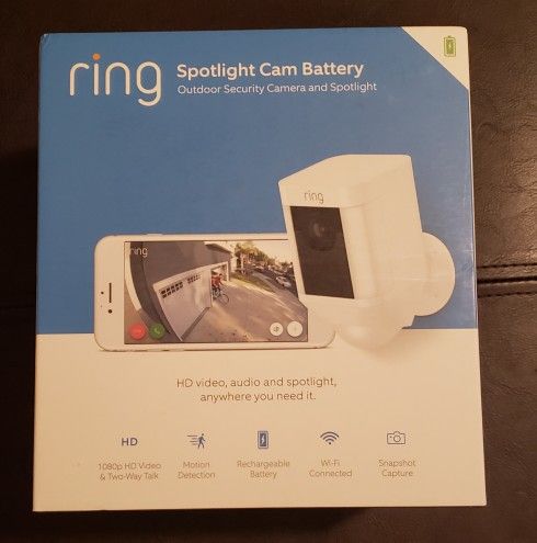 Ring Spotlight Cam Battery HD Security Camera with Built-in Two-Way Talk - White