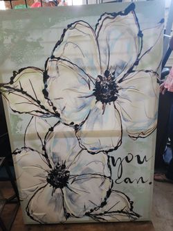 **Large Textured Floral Canvas Wall Art – 24" x 36" – "You Can" Inspirational Decor**