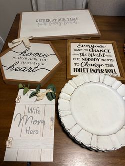 Farmhouse Home Decor Signs and 7 Charger Plates Set