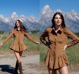 NWT Anthropologie x Saylor Brown Faux-Suede Long-Sleeve Button-Front Romper SP