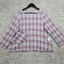 Habitat Top Womens Small Purple Mulberry Plaid Pocket Pullover Long Sleeve
