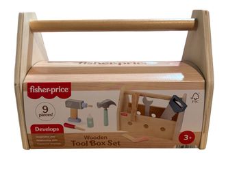 Brand New Fisher-Price Pretend Wooden Tool Box w Toy Drill-9 Wood Pieces