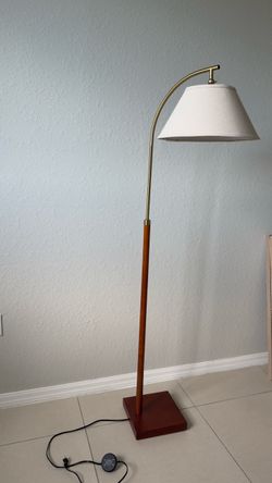 Arc Floor Lamp Wood Base Brass Neck
