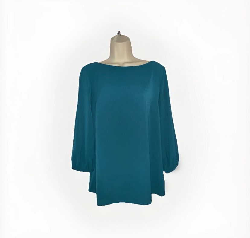 Small Teal Turquoise Loose Top Long Split 3/4 Sleeve Banana Republic