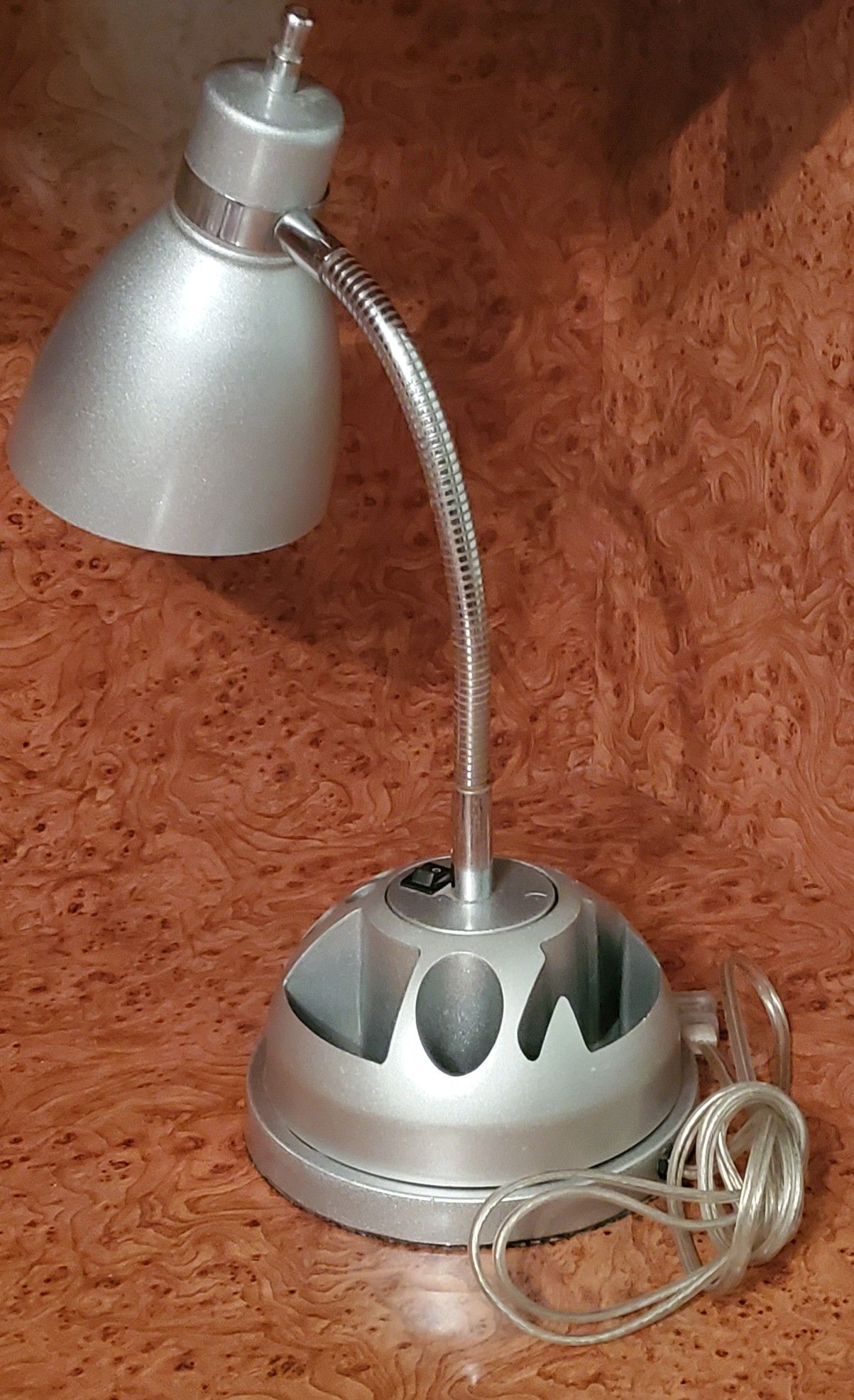 Desk silver lamp E184412 Portable with organizer task compartment & flexible neck