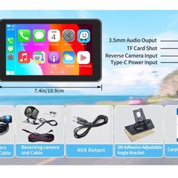 Portable Wireless Carplay Screen for Car for Apple Android with Backup Camera,7-inch Touchscreen, Bluetooth