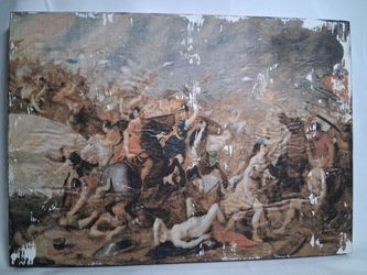 Vintage Battle Scene Painting on Board
