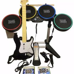 Harmonix Xbox 360 Rock Band Wired Guitar and Wired Drum Set with Games & Mic