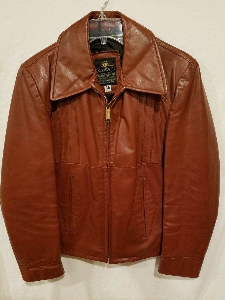 Cooper Designer Outerwear New York Carmel Leather Jacket-Men's Size 36